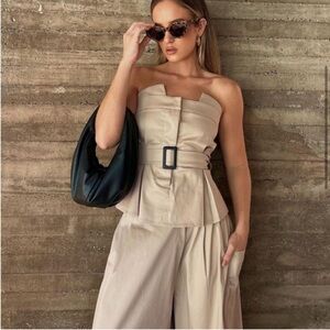 Zara belted gabardine peplum top khaki tan size Medium